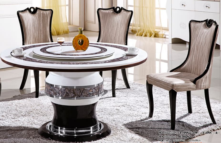 round 8 person marble dining table with Lazy Susan